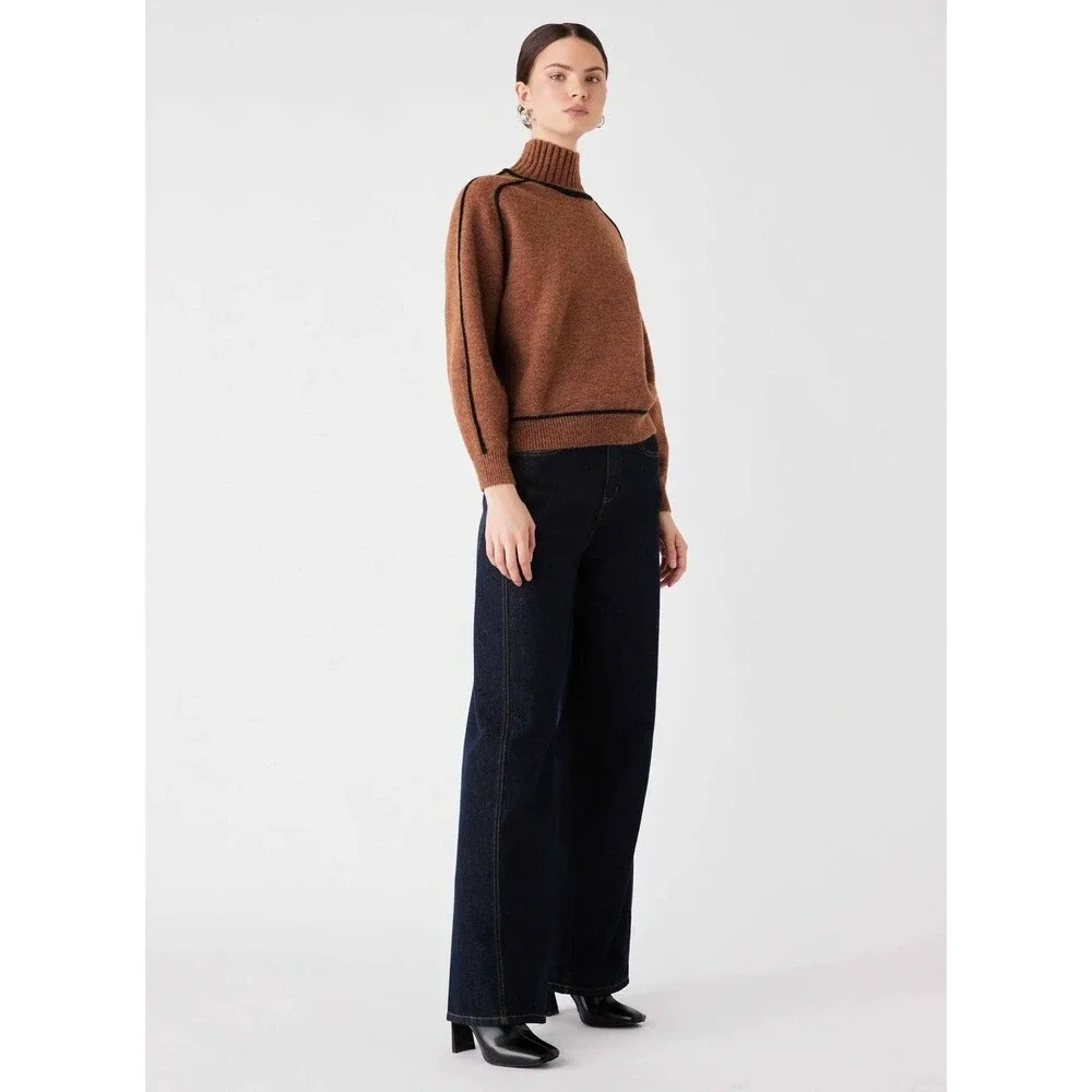 Weekend Womens Turtleneck Sweater Size L Nutmeg/Black